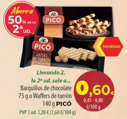 Oferta de Pico - Barquillos De Chocolate O Waffers De Turrón  por 1,2€ en Spar Tenerife