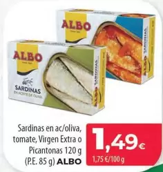 Oferta de Albo - Sardinas En Ac/oliva/ Tomate/  Virgen Extra O Picantonas por 1,49€ en Spar Tenerife