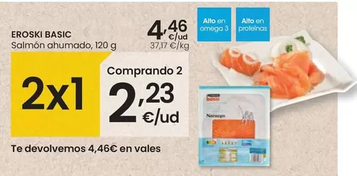 Oferta de Eroski Basic - Salmón Ahumado por 4,46€ en Eroski