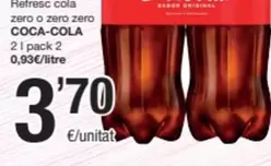 Oferta de Coca-Cola - Refresc Cola Zero O Zero Zero por 3,7€ en SPAR Fragadis