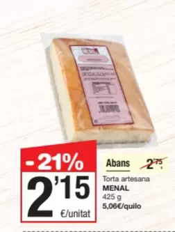 Oferta de Menal - Torta Artesana por 2,15€ en SPAR Fragadis