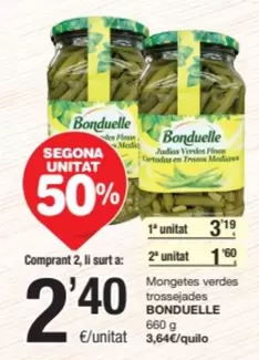 Oferta de Bonduelle - Mongetes Verdes Trossejades por 3,19€ en SPAR Fragadis