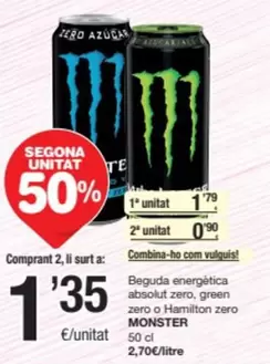 Oferta de Absolut - Beguda Energetica  Zero, Green Zero O Hamilton Zero por 1,79€ en SPAR Fragadis