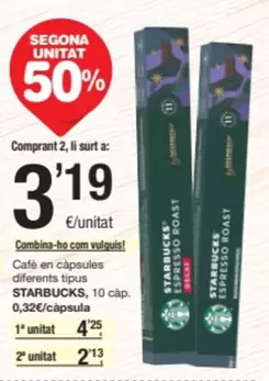 Oferta de Starbucks - Café En Cápsules Diferents Tipus por 4,25€ en SPAR Fragadis