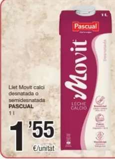 Oferta de Pascual - Llet Movi Calci Desnatada O Semidesnatada por 1,55€ en SPAR Fragadis