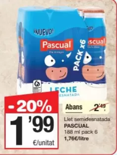 Oferta de Pascual - Llet Semidesnatada por 1,99€ en SPAR Fragadis