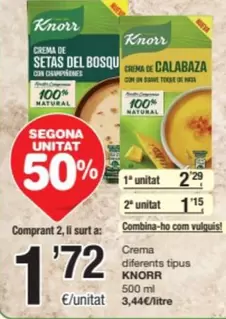 Oferta de Knorr - Crema Diferents Tipus por 2,29€ en SPAR Fragadis