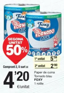 Oferta de Fox - Paper De Cuina Tornado Blau por 5,59€ en SPAR Fragadis