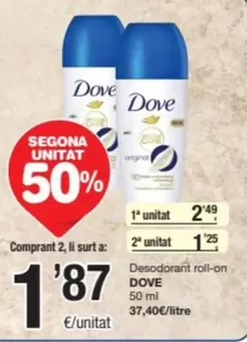 Oferta de Dove - Desodorant Roll-on por 2,49€ en SPAR Fragadis