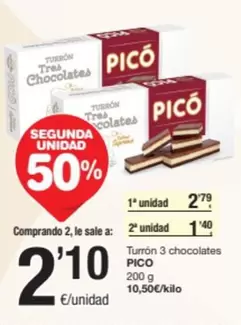 Oferta de Pico - Turron 3 Chocolates por 2,1€ en SPAR Fragadis