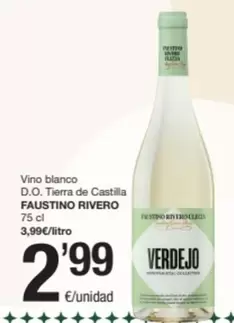 Oferta de Faustino Rivero - Vino Blanco D.o. Tierra De Castilla por 2,99€ en SPAR Fragadis