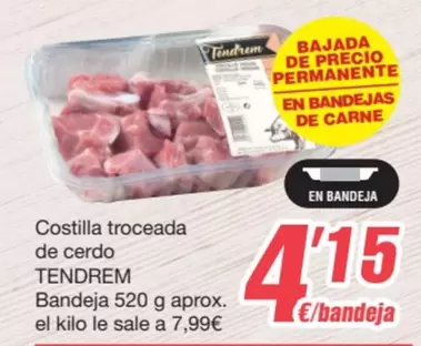 Oferta de Costilla Troceada De Cerdo Bandeja por 4,15€ en SPAR Fragadis