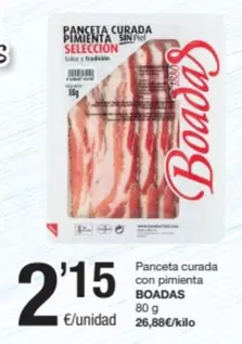 Oferta de Boadas - Panceta Curada Con Pimienta por 2,15€ en SPAR Fragadis