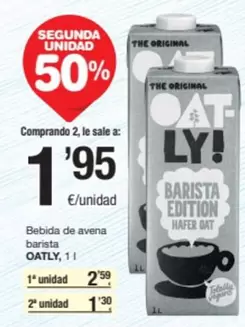 Oferta de Oatly - Bebida De Avena Barista por 2,59€ en SPAR Fragadis