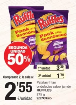 Oferta de Ruffles - Patatas Fritas Onduladas Sabor Jamon por 3,39€ en SPAR Fragadis