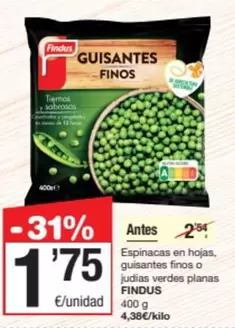 Oferta de Findus - Espinacas En Hojas Guisantes Finos O Judias Verdes Planas por 1,75€ en SPAR Fragadis