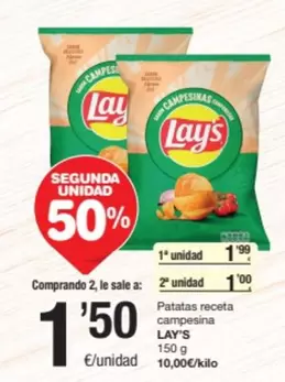 Oferta de Lay's - Patatas Receta Campesina por 1,5€ en SPAR Fragadis