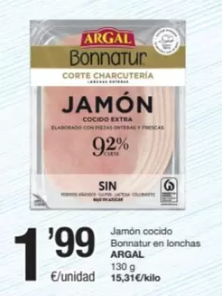 Oferta de Argal - Jamon Cocido Bonnatur En Lonchas por 1,99€ en SPAR Fragadis