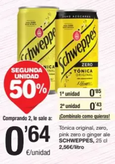 Oferta de Schweppes - Tonica Original, Zero, Pink Zero O Ginger Ale por 0,85€ en SPAR Fragadis