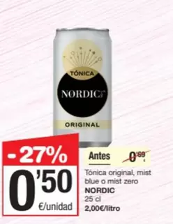 Oferta de Nordic - Tonica Original, Mist Blue O Mist Zero por 0,5€ en SPAR Fragadis