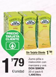 Oferta de Don Simón - Zumo Pina O Melocoton Con Manzana Y Uva por 1,79€ en SPAR Fragadis