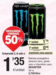 Oferta de Absolut - Bebida Energética  Zero, Green Zero O Hamilton Zero por 1,35€ en SPAR Fragadis