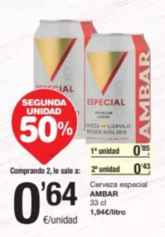 Oferta de Ambar - Cerveza Especial por 0,85€ en SPAR Fragadis