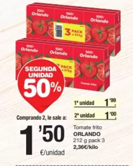 Oferta de Orlando - Tomate Frito por 1,99€ en SPAR Fragadis