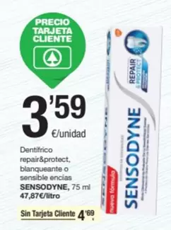 Oferta de Sensodyne - Dentifrico Rapair&protect, Blanqueante O Sensible Encias Sensibile Encias por 3,59€ en SPAR Fragadis