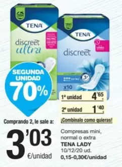 Oferta de Tena Lady - Compresas Mini, Normal O Extra por 3,03€ en SPAR Fragadis