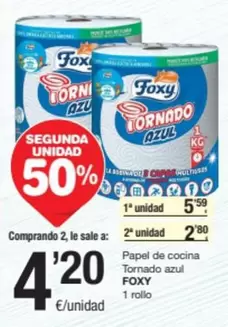 Oferta de Fox - Papel De Cocina Tornado Azul por 5,59€ en SPAR Fragadis