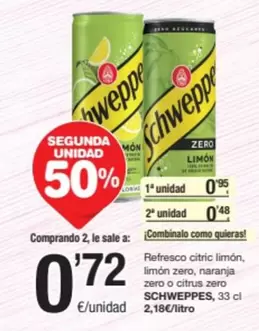 Oferta de Schweppes - Refresco Citrico Limon, Limon Zero, Naranja Zero O Citrus Zero por 0,95€ en SPAR Fragadis