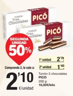 Oferta de Pico - Turron 3 Chocolates por 2,1€ en SPAR Fragadis