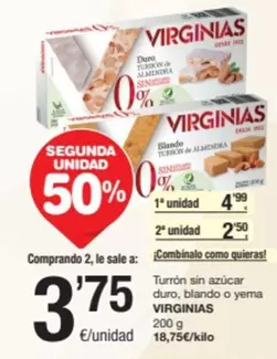 Oferta de Virginias - Turron Sin Azucar Duro, Blando O Yema por 4,99€ en SPAR Fragadis