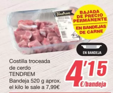 Oferta de Costilla Troceada De Cerdo Bandeja por 4,15€ en SPAR Fragadis