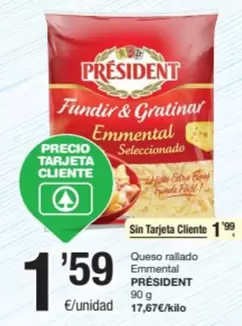 Oferta de Président - Queso Rallado Emmental por 1,59€ en SPAR Fragadis