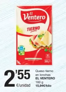 Oferta de El Ventero - Queso Tierno En Lonchas por 2,55€ en SPAR Fragadis