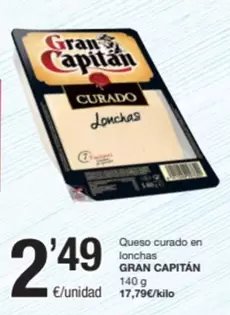 Oferta de Gran Capitán - Queso Curado En Lonchas por 2,49€ en SPAR Fragadis