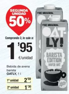 Oferta de Oatly - Bebida De Avena Barista por 1,95€ en SPAR Fragadis