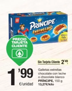 Oferta de Príncipe - Galletas Estrellas Chocolate Con Leche O Chocolate Blanco por 1,99€ en SPAR Fragadis