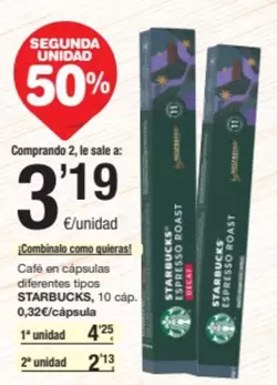 Oferta de Starbucks - Café En Cápsulas Diferentes Tipos por 4,25€ en SPAR Fragadis