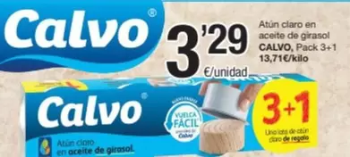 Oferta de Calvo - Atun Claro En Aceite De Girasol por 3,29€ en SPAR Fragadis