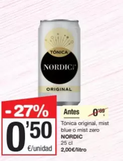 Oferta de Nordic - Tonica Original, Mist Blue O Mist Zero por 0,5€ en SPAR Fragadis