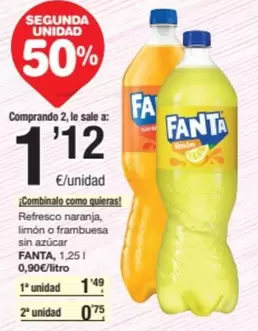 Oferta de Fanta - Refresco Naranja, Limon O Frambuesa Sin Azucar por 1,49€ en SPAR Fragadis