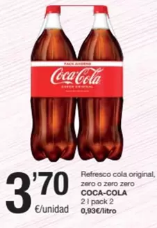 Oferta de Coca-Cola - Refresco Cola Original, Zero O Zero Zero por 3,7€ en SPAR Fragadis