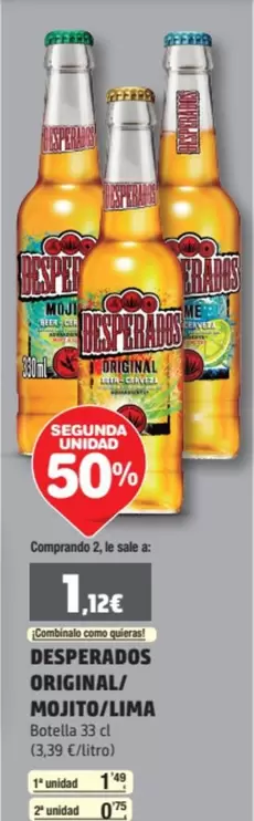 Oferta de Desperados - Original/ Mojito/lima por 1,12€ en SPAR Fragadis