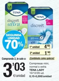 Oferta de Tena Lady - Compresas Mini, Normal O Extra por 3,03€ en SPAR Fragadis