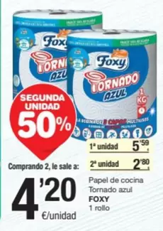 Oferta de Fox - Papel De Cocina Tornado Azul por 4,2€ en SPAR Fragadis