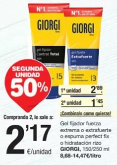 Oferta de Giorgi - Gel Fijador Fureza Extrema O Extrafuerte O Espuma Perfect Fix O Hidratación por 2,89€ en SPAR Fragadis