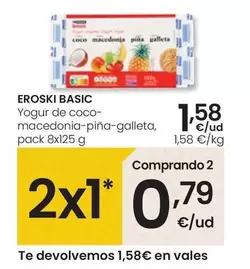 Oferta de Eroski Basic - Yogur De Coco-Macedonia-Piña-Galleta por 1,58€ en Eroski